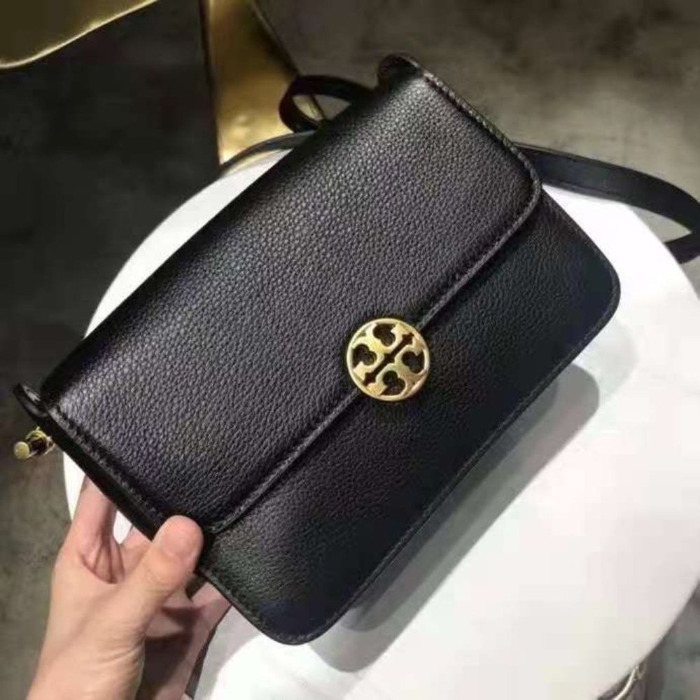 Tory burch  Black Lychee Leather Bag